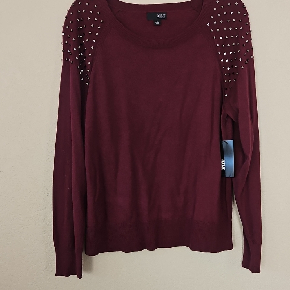 A.N.A Burgundy Studded‎ Sweater Large Nwt